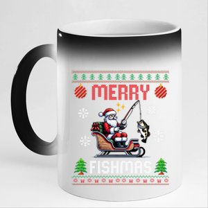 Merry Fishmas Santa Fishing Christmas Ugly Christmas Pajama Meaningful Gift 11oz Black Color Changing Mug