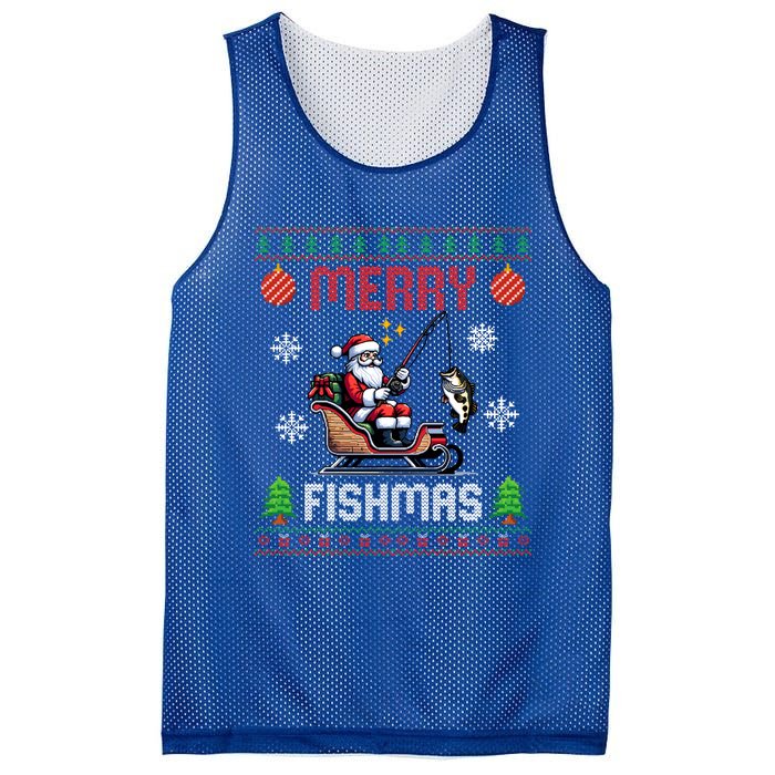 Merry Fishmas Santa Fishing Christmas Ugly Christmas Pajama Meaningful Gift Mesh Reversible Basketball Jersey Tank