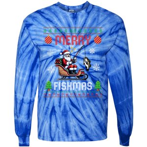 Merry Fishmas Santa Fishing Christmas Ugly Christmas Pajama Meaningful Gift Tie-Dye Long Sleeve Shirt