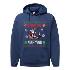 Merry Fishmas Santa Fishing Christmas Ugly Christmas Pajama Meaningful Gift Performance Fleece Hoodie