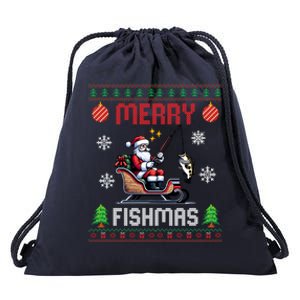 Merry Fishmas Santa Fishing Christmas Ugly Christmas Pajama Meaningful Gift Drawstring Bag