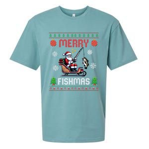 Merry Fishmas Santa Fishing Christmas Ugly Christmas Pajama Meaningful Gift Sueded Cloud Jersey T-Shirt