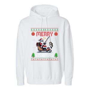 Merry Fishmas Santa Fishing Christmas Ugly Christmas Pajama Meaningful Gift Garment-Dyed Fleece Hoodie