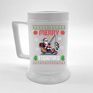 Merry Fishmas Santa Fishing Christmas Ugly Christmas Pajama Meaningful Gift Beer Stein