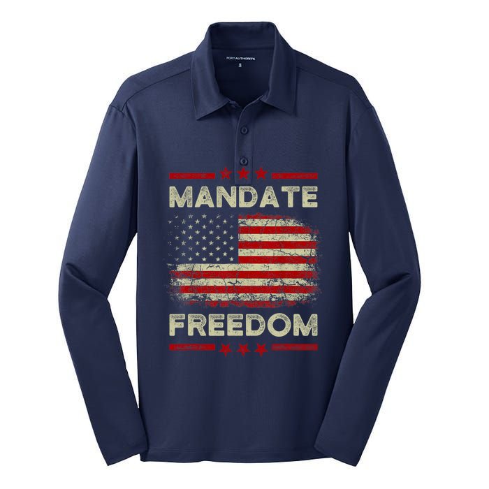 Mandate Freedom Shirt American Flag Support Medical Freedom Silk Touch Performance Long Sleeve Polo