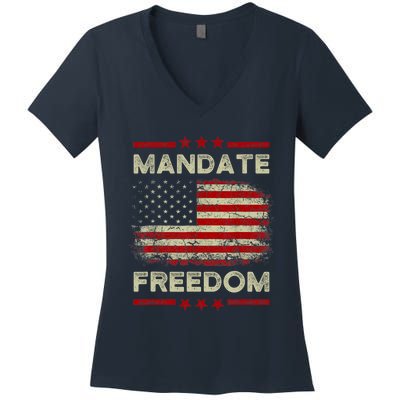 Mandate Freedom Shirt American Flag Support Medical Freedom Women's V-Neck T-Shirt