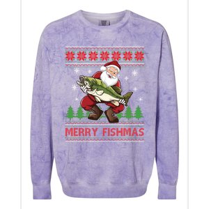 Merry Fishmas Santa Fishing Ugly Christmas Sweater Style Gift Colorblast Crewneck Sweatshirt