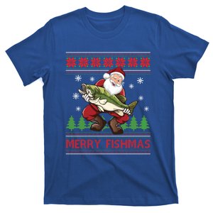 Merry Fishmas Santa Fishing Ugly Christmas Sweater Style Gift T-Shirt