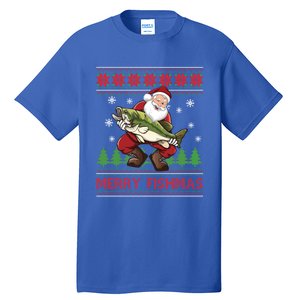 Merry Fishmas Santa Fishing Ugly Christmas Sweater Style Gift Tall T-Shirt