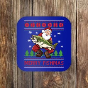 Merry Fishmas Santa Fishing Ugly Christmas Sweater Style Gift Coaster