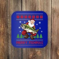 Merry Fishmas Santa Fishing Ugly Christmas Sweater Style Gift Coaster