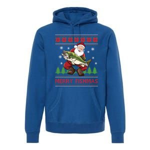 Merry Fishmas Santa Fishing Ugly Christmas Sweater Style Gift Premium Hoodie