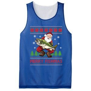 Merry Fishmas Santa Fishing Ugly Christmas Sweater Style Gift Mesh Reversible Basketball Jersey Tank