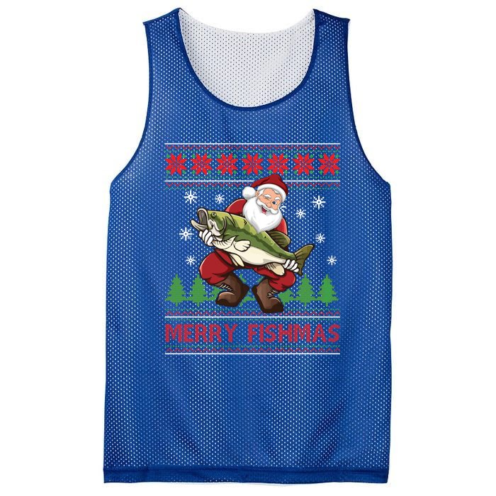 Merry Fishmas Santa Fishing Ugly Christmas Sweater Style Gift Mesh Reversible Basketball Jersey Tank