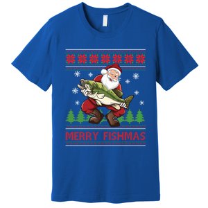 Merry Fishmas Santa Fishing Ugly Christmas Sweater Style Gift Premium T-Shirt