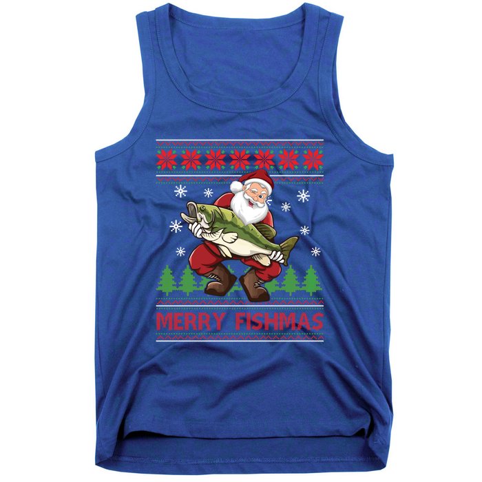 Merry Fishmas Santa Fishing Ugly Christmas Sweater Style Gift Tank Top