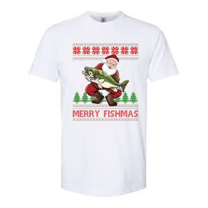 Merry Fishmas Santa Fishing Ugly Christmas Sweater Style Gift Softstyle CVC T-Shirt