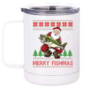 Merry Fishmas Santa Fishing Ugly Christmas Sweater Style Gift 12 oz Stainless Steel Tumbler Cup