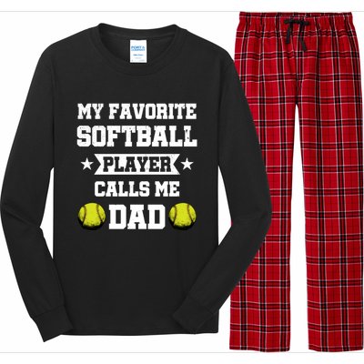 My Favorite Softball Player Calls Me Dad Father's Day Cute Gift Long Sleeve Pajama Set