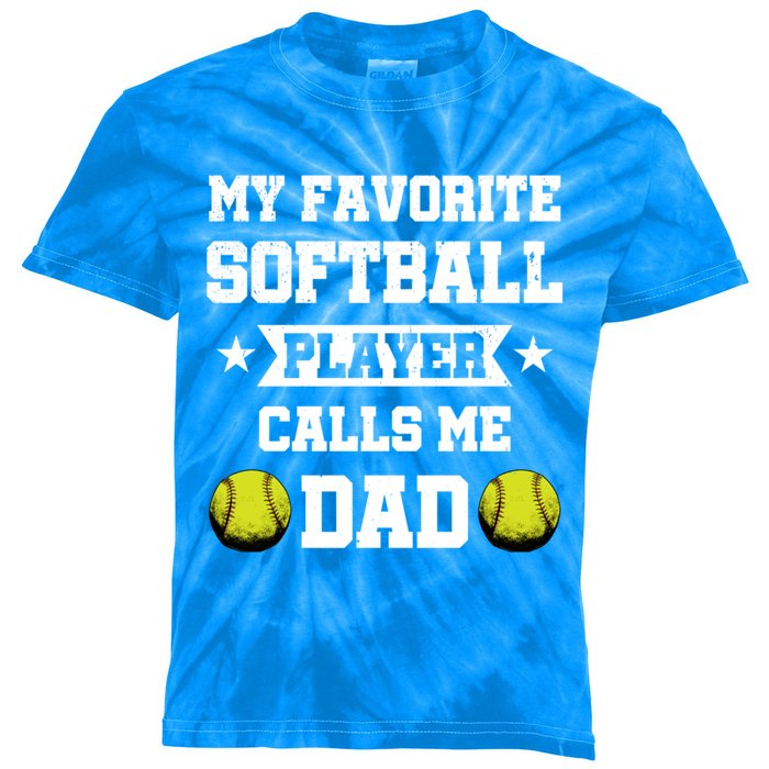 My Favorite Softball Player Calls Me Dad Father's Day Cute Gift Kids Tie-Dye T-Shirt