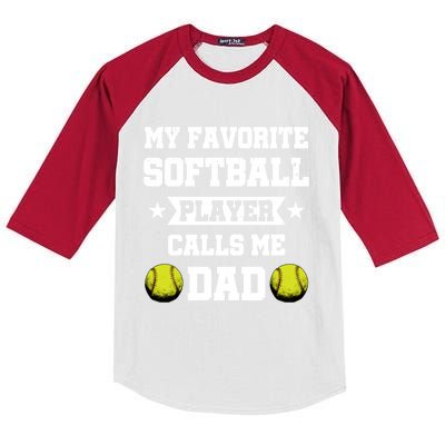 My Favorite Softball Player Calls Me Dad Father's Day Cute Gift Kids Colorblock Raglan Jersey