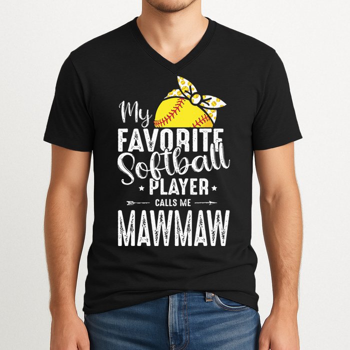 My Favorite Softball Player Calls Me Mawmaw V-Neck T-Shirt