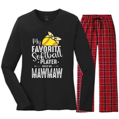 My Favorite Softball Player Calls Me Mawmaw Women's Long Sleeve Flannel Pajama Set 