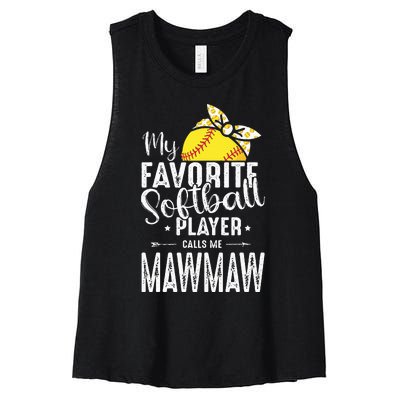 My Favorite Softball Player Calls Me Mawmaw Women's Racerback Cropped Tank