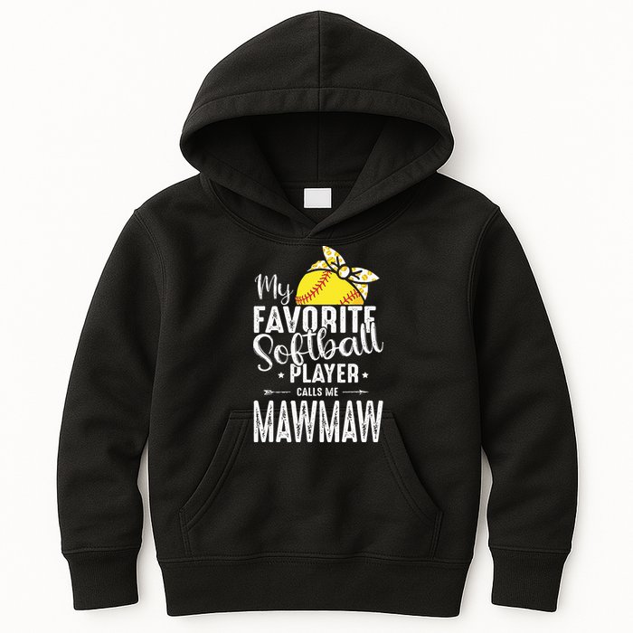 My Favorite Softball Player Calls Me Mawmaw Kids Hoodie