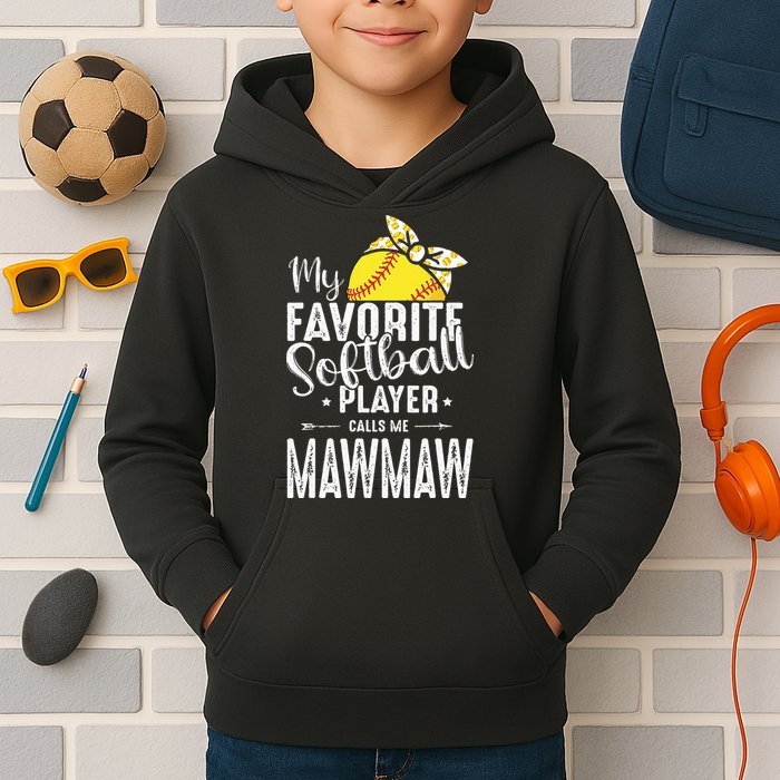 My Favorite Softball Player Calls Me Mawmaw Kids Hoodie