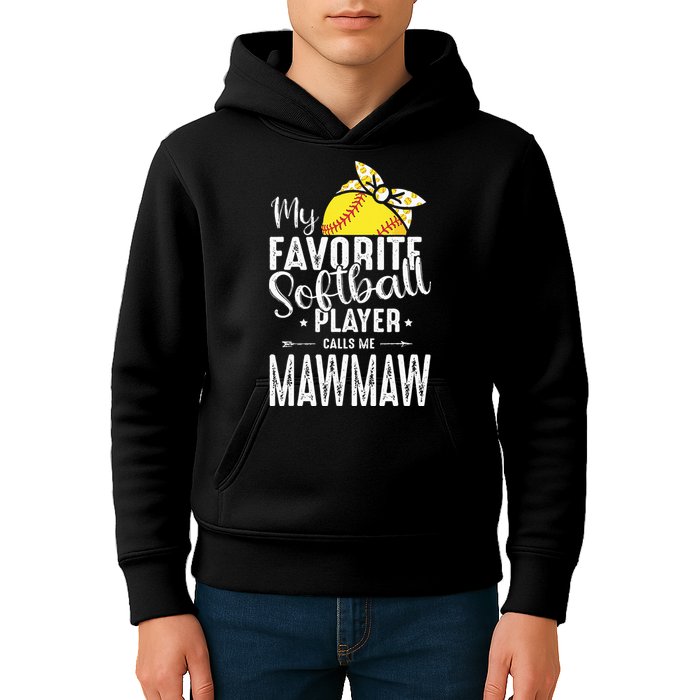 My Favorite Softball Player Calls Me Mawmaw Kids Hoodie