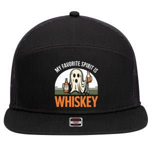 My Favorite Spirit Is Whiskey Funny Halloween Design 7 Panel Mesh Trucker Snapback Hat