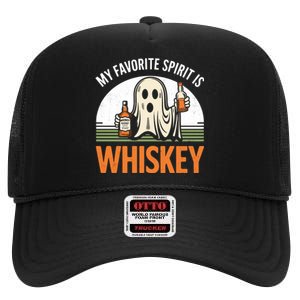 My Favorite Spirit Is Whiskey Funny Halloween Design High Crown Mesh Back Trucker Hat