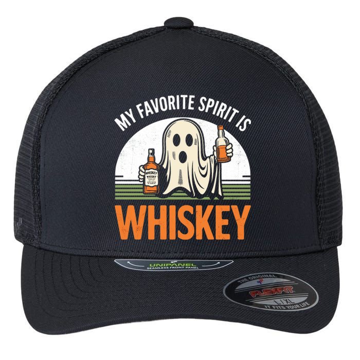 My Favorite Spirit Is Whiskey Funny Halloween Design Flexfit Unipanel Trucker Cap