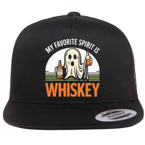 My Favorite Spirit Is Whiskey Funny Halloween Design Flat Bill Trucker Hat