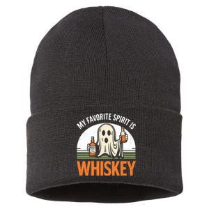 My Favorite Spirit Is Whiskey Funny Halloween Design Sustainable Knit Beanie