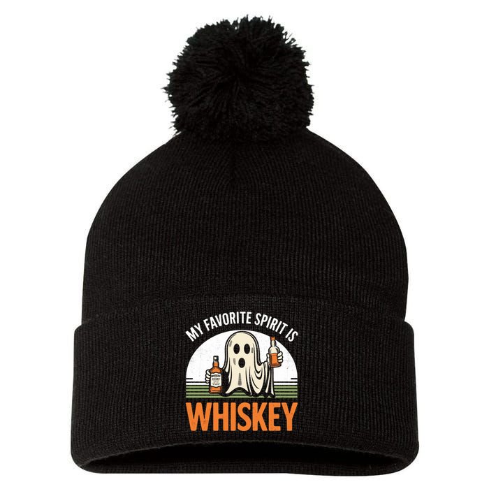 My Favorite Spirit Is Whiskey Funny Halloween Design Pom Pom 12in Knit Beanie