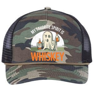 My Favorite Spirit Is Whiskey Funny Halloween Design Retro Rope Trucker Hat Cap