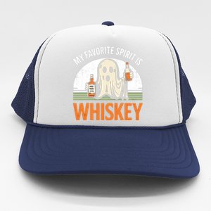 My Favorite Spirit Is Whiskey Funny Halloween Design Trucker Hat