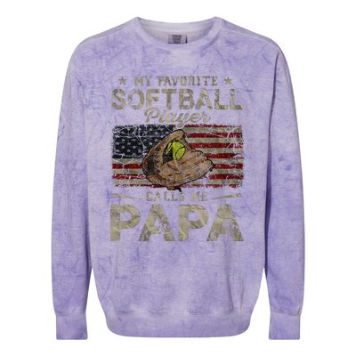 My Favorite Softball Player Calls Me Papa Father's Day Colorblast Crewneck Sweatshirt