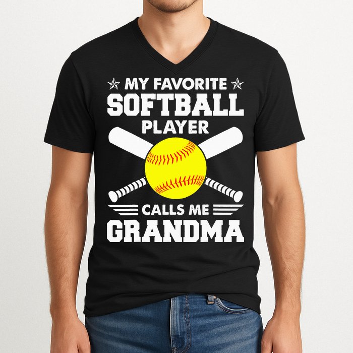 My Favorite Softball Player Calls Me Grandma Funny V-Neck T-Shirt