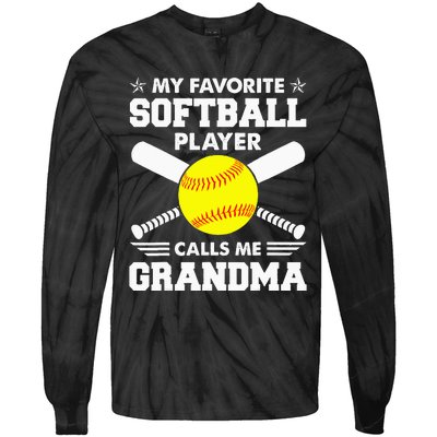 My Favorite Softball Player Calls Me Grandma Funny Tie-Dye Long Sleeve Shirt