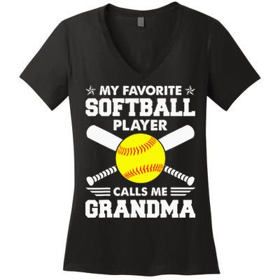 My Favorite Softball Player Calls Me Grandma Funny Women's V-Neck T-Shirt