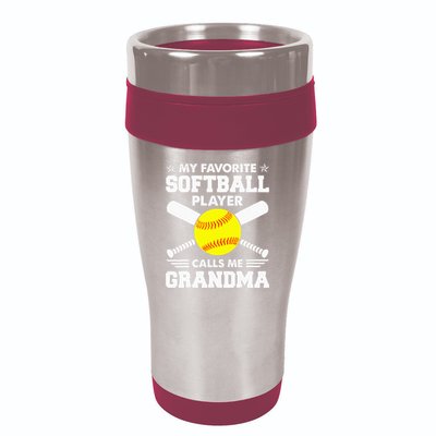 My Favorite Softball Player Calls Me Grandma Funny 16oz Travel Tumbler