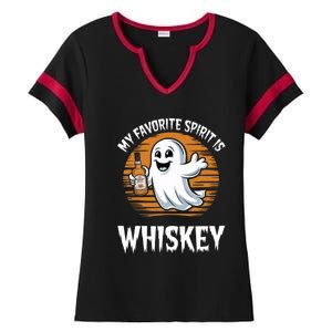 My Favorite Spirit Is Whiskey Funny Halloween Ghost Drinking Ladies Halftime Notch Neck Tee