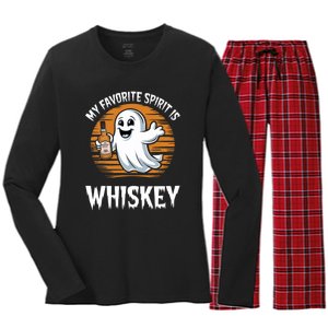 My Favorite Spirit Is Whiskey Funny Halloween Ghost Drinking Women's Long Sleeve Flannel Pajama Set 