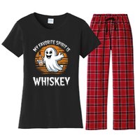 My Favorite Spirit Is Whiskey Funny Halloween Ghost Drinking Women's Flannel Pajama Set