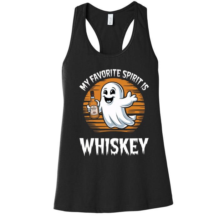 My Favorite Spirit Is Whiskey Funny Halloween Ghost Drinking Women's Racerback Tank