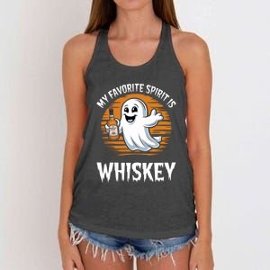 My Favorite Spirit Is Whiskey Funny Halloween Ghost Drinking Women's Knotted Racerback Tank