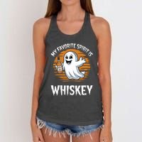 My Favorite Spirit Is Whiskey Funny Halloween Ghost Drinking Women's Knotted Racerback Tank